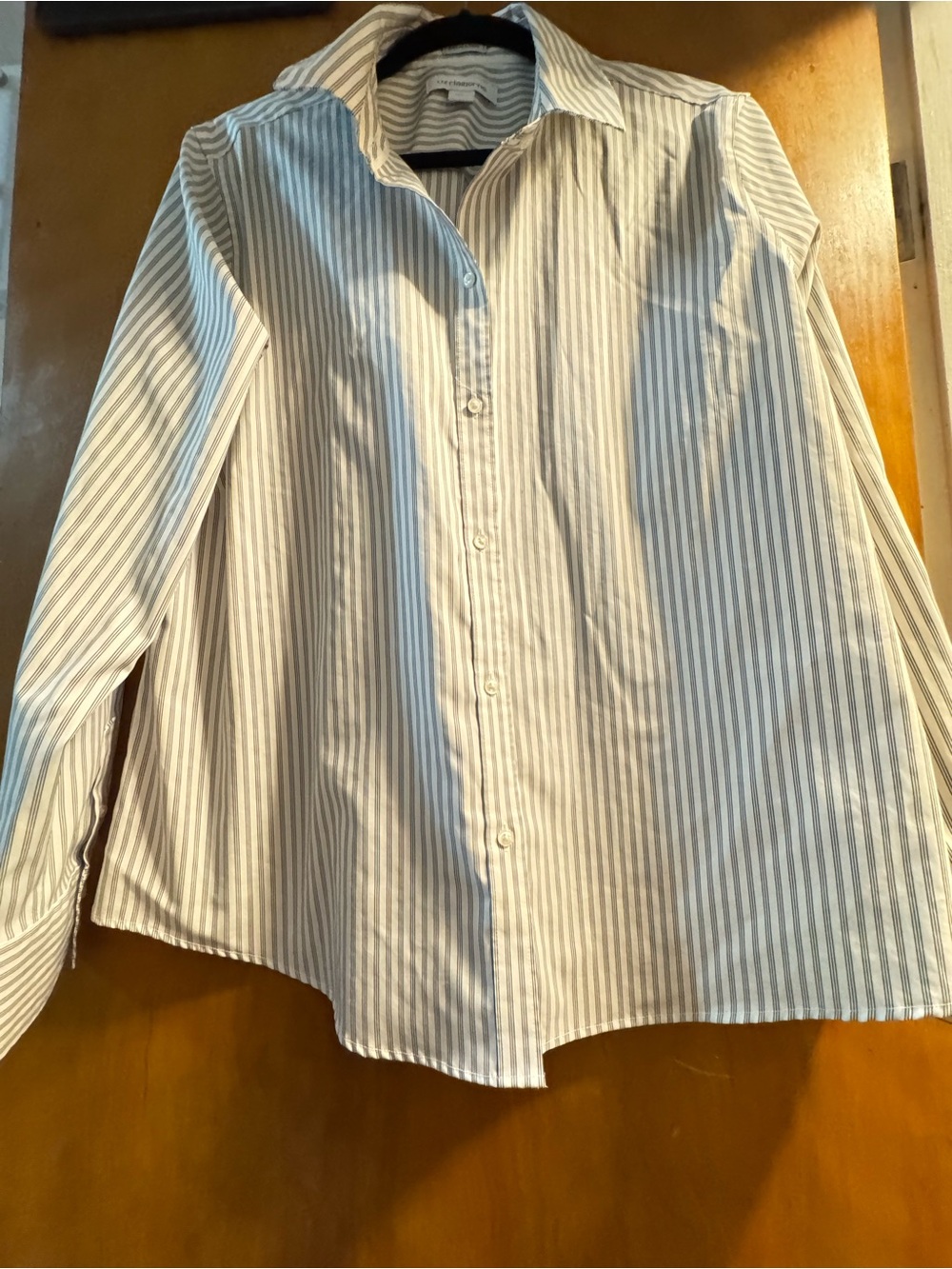 Liz Claiborne White and Light Blue Striped Button-Down Shirt